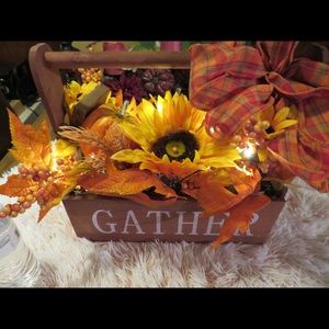 Pre-lit “GATHER” wooden basket